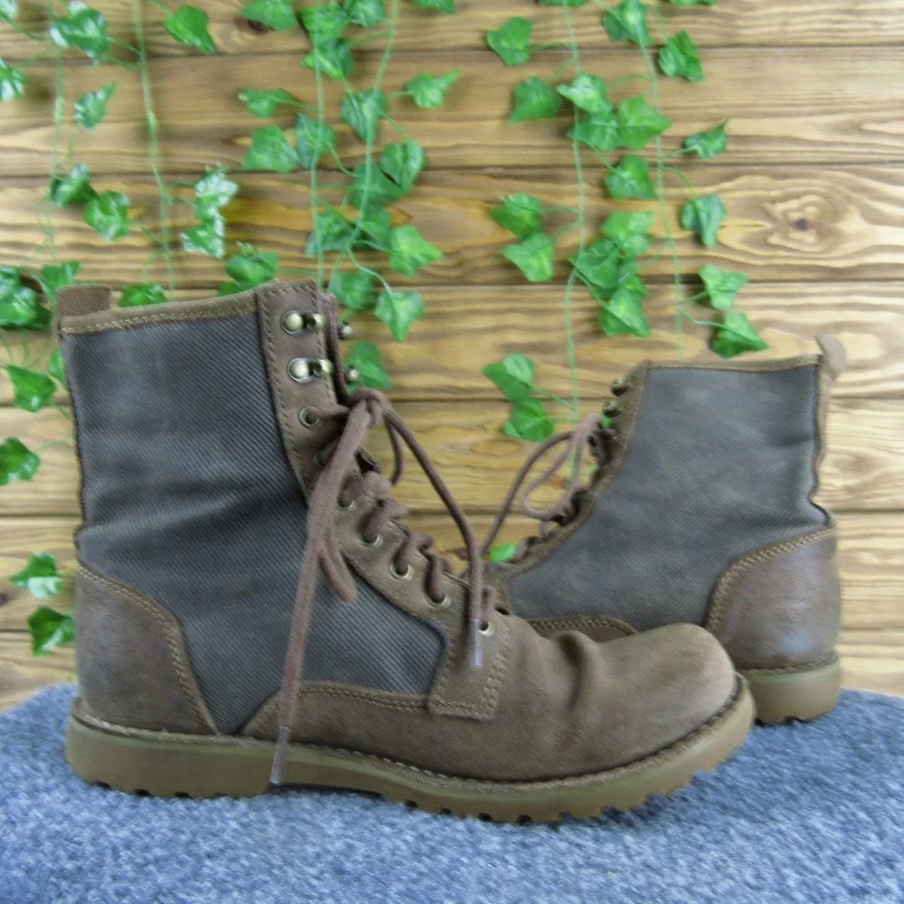 UGG Montgomery Mens 8 Brown Nubuck Suede Canvas Lace-Up Ankle Utility‎ Boots